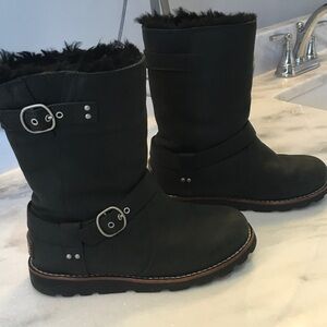 UGG Black Fur-Lined Boots with Buckle